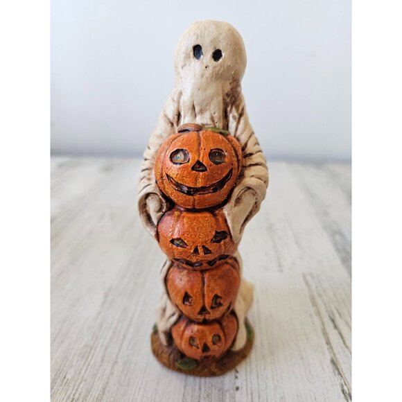 Wollet pumpkin ghost statue figurine shabby chic unique Halloween decor - Picture 1 of 7